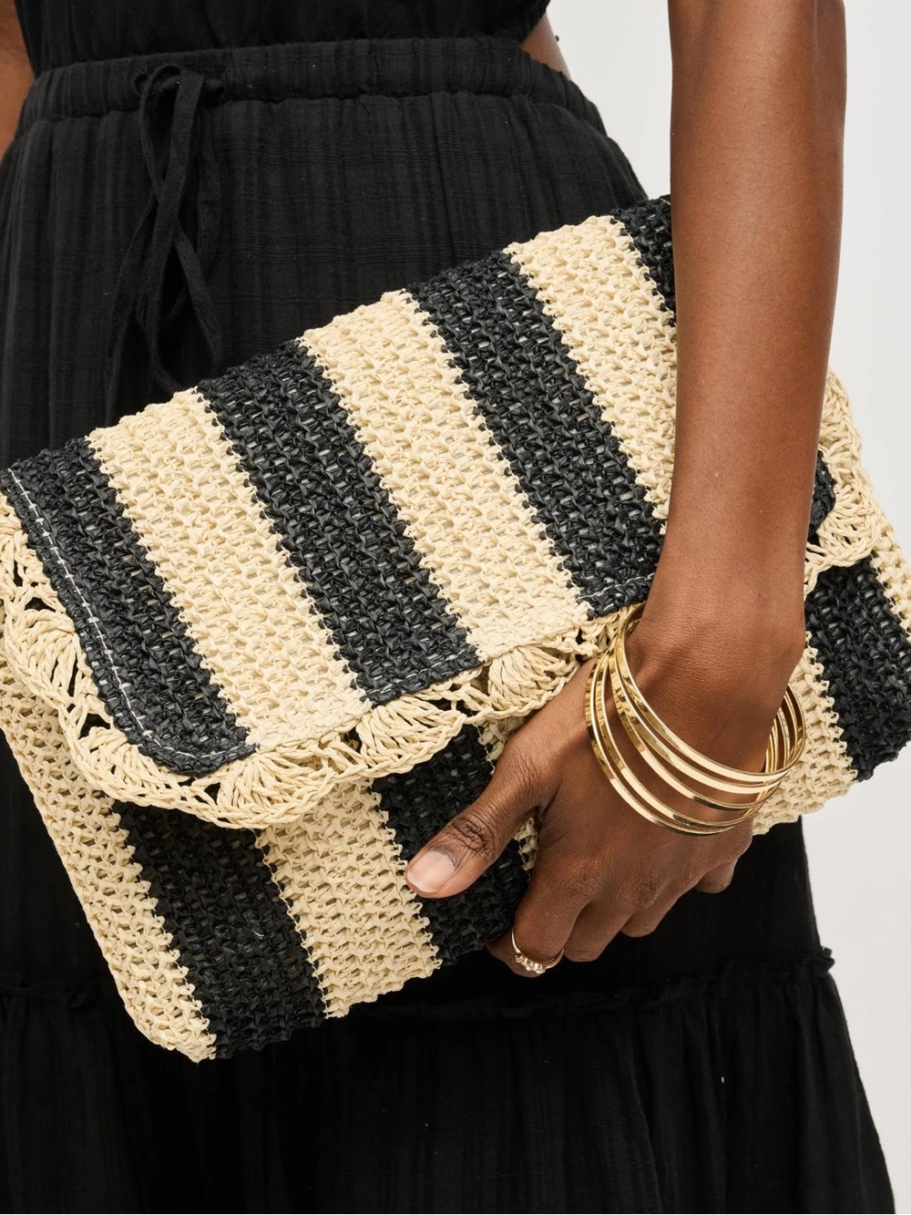 NWOT Urban Expressions Winnie Black & Cream Striped Crochet Crossbody with Chain